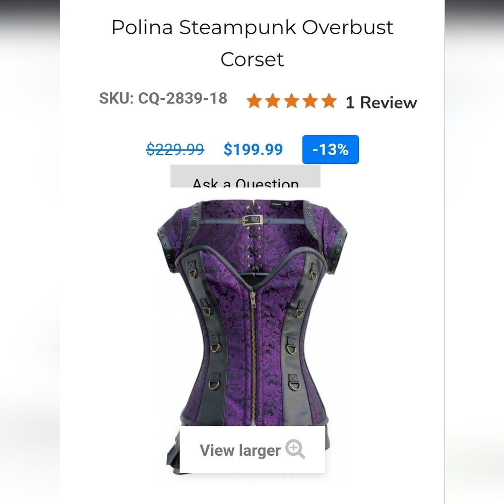 Corsets Queen Polina Steampunk 24 US 4-6 Purple Black Lace Overbust Corset NAT1